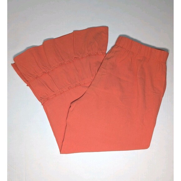 Coco + Carmen Womens Audrey Tiered Ruffle Pants L XL Wide Leg Flared 100% Cotton - Picture 1 of 13